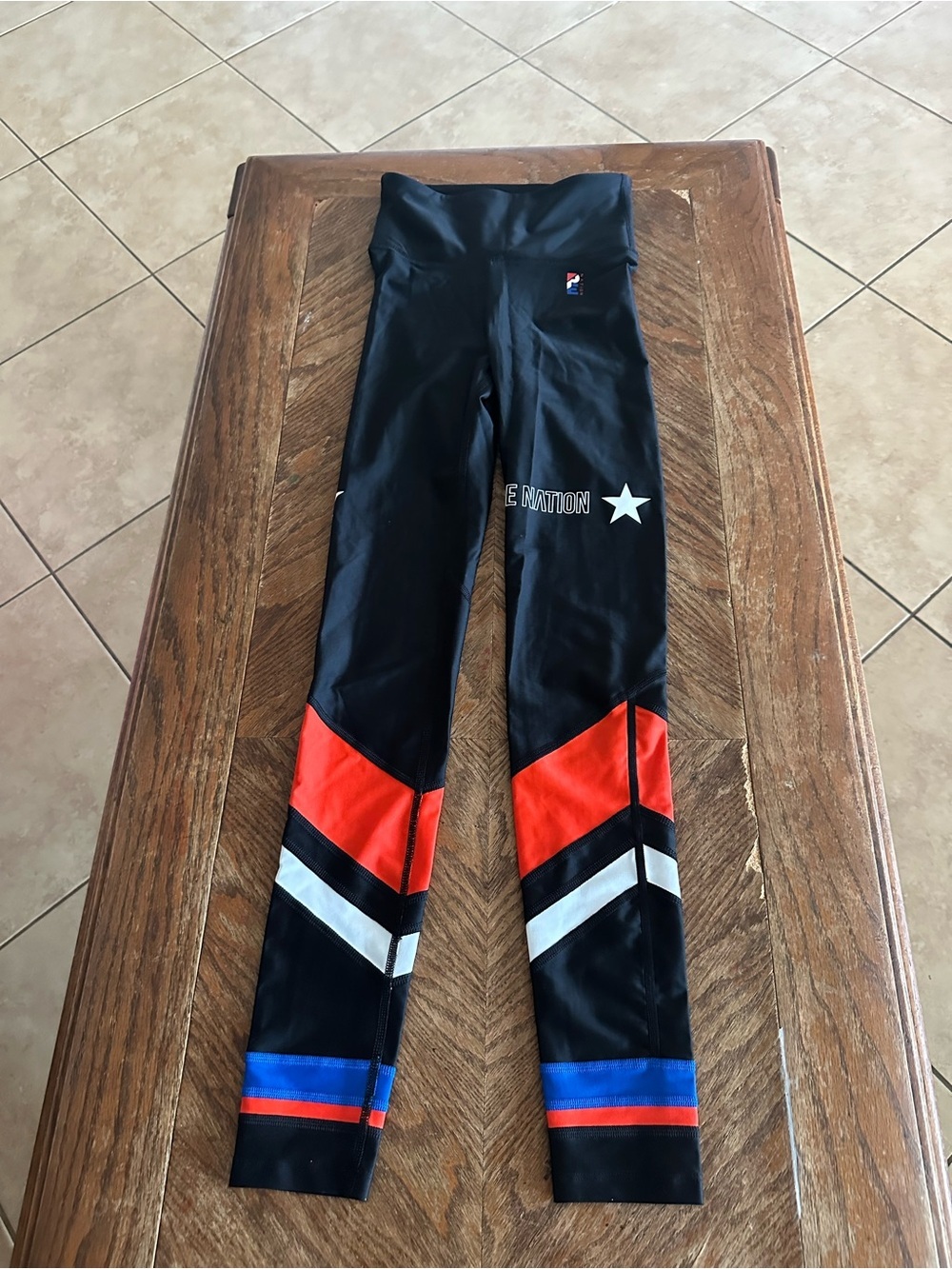 P.E Nation women Black Leggings with Red, Blue & White Panels XS